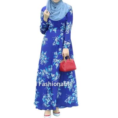 China Navy Blue Flower Design Flower Long Sleeve Dress Fashion Breathable Muslim Outfit Muslim Women Clothing Islamic Clothing for sale