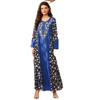 China 2021 New Arrival Embroidery Pakistan Indonesia Middle East Blue Floral Muslim Abaya Home Dress Breathable Quick Dry for sale