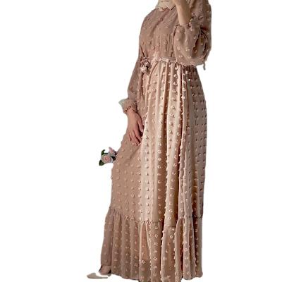 China Large Middle Eastern women's breathable abaya new Arab women's long dress polyester chiffon muslim jacquard dress for sale