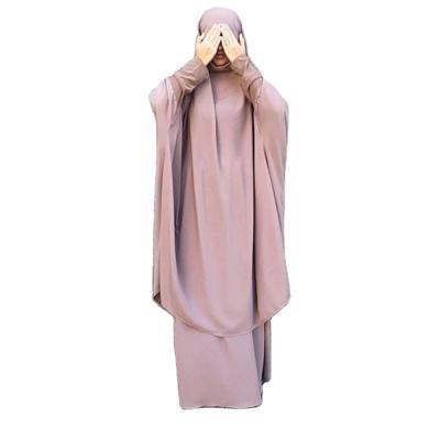 China New Breathable Deisgn Muslim Solid Women Dress Aerial Jibab Two Pieces Set Maxi Islamic Robe Prayer Abaya for sale