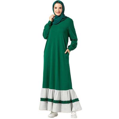 China Green Breathable Quick Dry Arab Seelve Skirt Quilted Contrast Pocket Long Casual Muslim Sports Maxi Dress (Excluding Headscarf) for sale