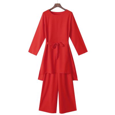 China Muslim Women's Solid Red Arab Women's Breathable Suit Two Piece Causal Abaya Middle East Muslim Kaftan Abaya for sale