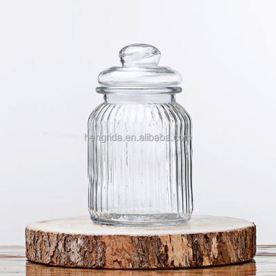 China Iconic Freshness Retention Glass Elements Ribbed And Knob Topped Clear Glass Kitchen Storage Jars With Air Tight Seals for sale