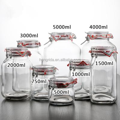 China Airtight Glass Freshness Preservation Canister With Flange Lids And Silicone Gaskets Metal Clip Glass Jars for sale