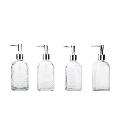 China Personal Care 480ml Clear Square Shape Glass Bottle With Sprayer For Liquid Soap Antique Soap Dispensers Glass Dispenser For Liquid Soap for sale