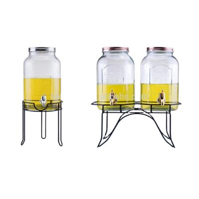 China 1 Gallon Glass Dispenser Beverage On Metal Stand With Leak Free Pin Beverage Dispenser Metal Pin Tap for sale