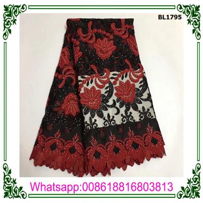 China African Swiss Jacquard Lace Fabric African French Stoned Beaded Lace for sale