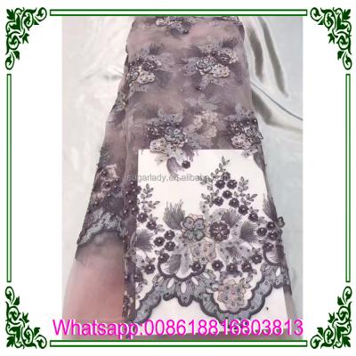 China 2017 Viable Handmade Crochet Lace Flowers Beaded And Stoned Dress Dress French Tulle Lace Fabric for sale