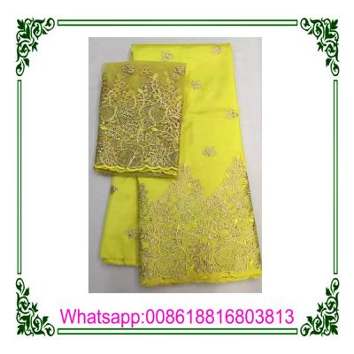 China 2017 George Fabric 5 yards popular raw silk jacquard George with stones +2 yards French lace for Lady for sale