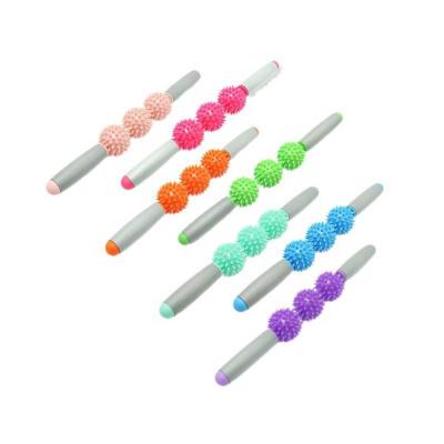 China Wholesale 3 or 5 Hedgehog Balls 3 Hedgehog Balls Yoga Massage Stick Ball Muscle Relaxation Massager Spiny Mace Massage Stick Fitness Exercise Fascia Massage Stick for sale