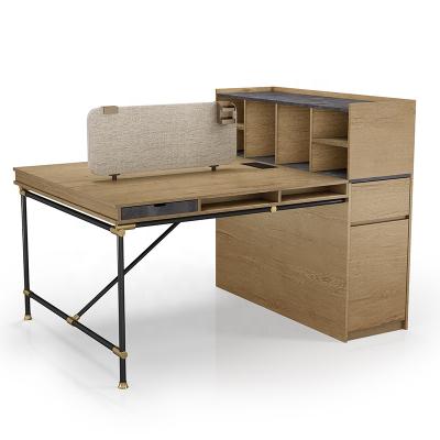 China 2 Seat Foshan Tobacco Expandable Furniture HDF Wooden Workstation With Big File Cabinet for sale