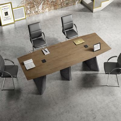 China WESOME Office Furniture 8 Person Diamond Cut Design Extendable Wooden Meeting Room Table for sale