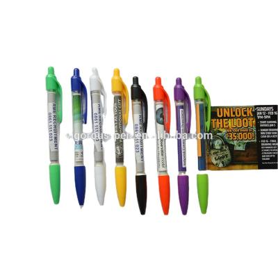 China Pen Plastic Promotional Retractable Banner Pens With Pull Out Paper for sale