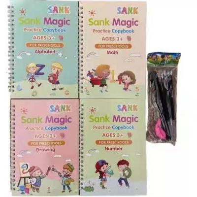 China Magnetic Number Alphabet Drawing Reusable Handwiriting 4pcs Dipped Magic Practice Notebook for Kids with Pens for sale