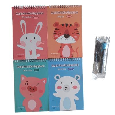 China New Arrival Number Alphabet Drawing Spiral Notebook Set 4 Pieces of Reusable English Practice Practice Discovery Magic Notebook Children's Book for sale