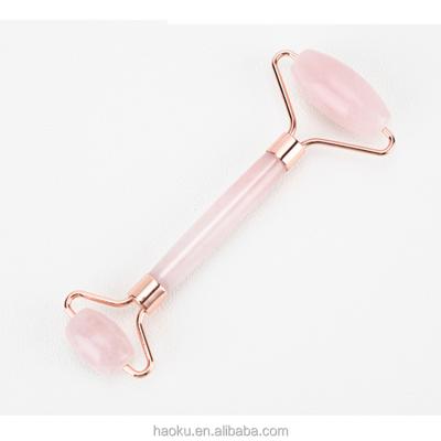 China Rose Quartz Jade Roller Outer Smooth Color for Face Mask Brush and Jade Roller Set Pink Stone OEM for sale