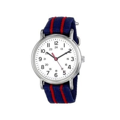 China Water Resistant Fashion Nylon Fabric Watch Band Stripe Unisex Blue Red Nylon Stripe Watch for sale