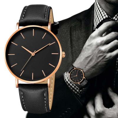 China Factory supply black automatic slim custom mens leather strap automatic date quartz watch for sale