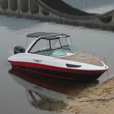 China OUTDOOR MOVING 730 cm Fiberglass Outboard Engine Half Cabin FRP Luxury Sport Boat for sale