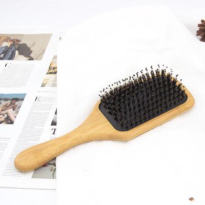 China Logo Natural Bamboo Hairbrush Eco Friendly Paddle Brush Boar Bristle Cushion Customized Square Hair Brush for sale