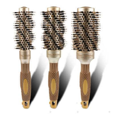 China Professional Wholesale Factory Price Boar Bristle Handle Round Hair Brush Round Ceramic Barrel Hair Brush for sale