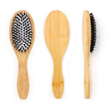 China Hot Sale Custom Logo Wig Brush Wig Brush With Low MOQ Natural Bamboo Boar Hair Hair Extension Brush for sale