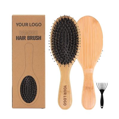 China Cushion Wholesale Customized Logo Bamboo Air Cushion Paddle Hair Brush Massage Hairbrush Boar Bristle Bamboo Wooden for sale