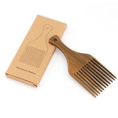 China Low MOQ Logo Beard Grooming Hair Comb Custom Salon Green Sandalwood Afro Pick Comb For Curly Hair for sale