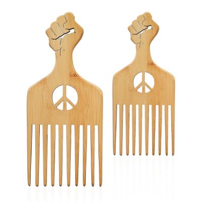 China Home Wholesale Customized Label Afro Pick Biodegradable Comb With Logo Natural Bamboo Wooden Beard Wide Tooth Comb for sale