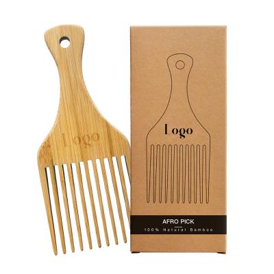 China Home Welcomed Wooden Wide Tooth Comb House Using Afro Hair Pick Customized Natural Bamboo Comb for sale