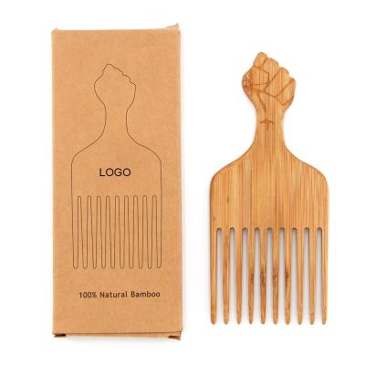 China Salon Hot Sales Bamboo Wooden Hair Comb Eco-Friendly Amazon Afro Pick Detangle Comb For Women Curly Hair for sale