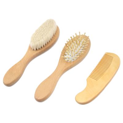 China Wholesale New Cushion Style Hair Brush And Comb Set 3Pcs Baby Hair Brush And Comb Set Custom Made Eco-friendly Wood for sale