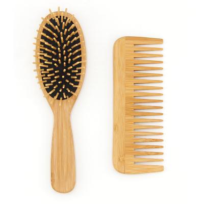 China Cushion Paddle Detangling Eco-Friendly Bamboo Hair Brush And Comb And Comb Customized Logo Wooden Hair Brush Set for sale