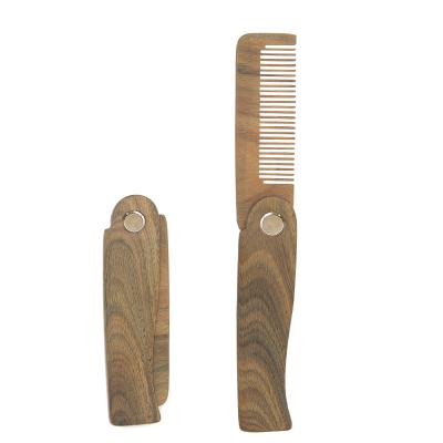 China Hot Sale Custom Logo Foldable Pocket Size Beard Brush Sweep Professional Natural Green Sandalwood Beard Comb for sale