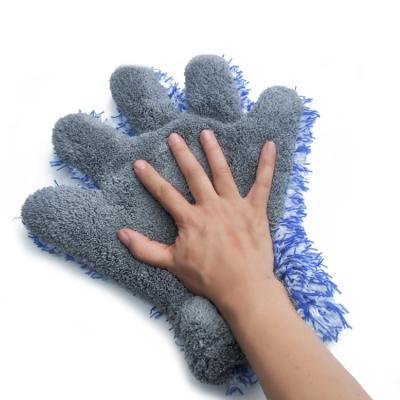 China Car Care Factory Direct Plush Glove 5 Finger Car Care Wash Microfiber Soft Cleaning Glove for sale