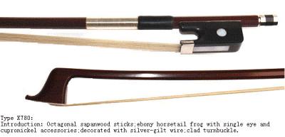 China Brazilwood Stick Mongolia Horsehair Violin Bow nickel mounted ebony frog with single eye for sale