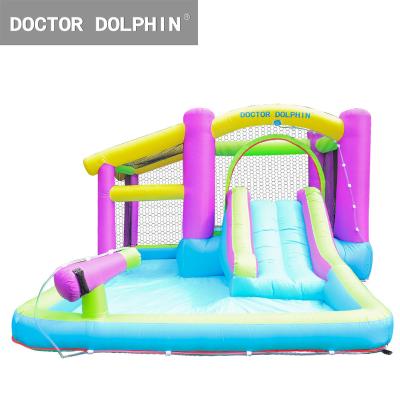 China Factory Hot Selling Doctor Dolphin Nylon Inflatable Water Slide Jumping Bouncy Castle With Pool for sale