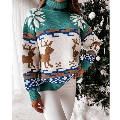 China M2126 YYS Anti-wrinkle tortoise neck elk christmas jacquard knitted sweater christmas sweater wholesaler for sale