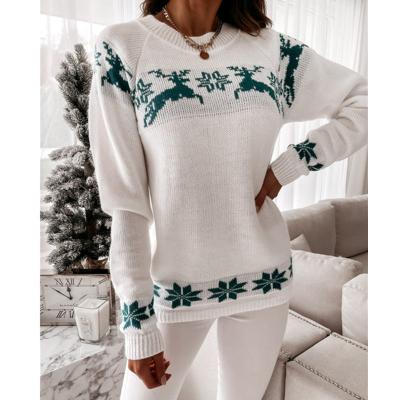 China Anti-wrinkle winter women christmas sweaters elk partial jacquard ladies new 2021 knitted long sleeve tops for sale