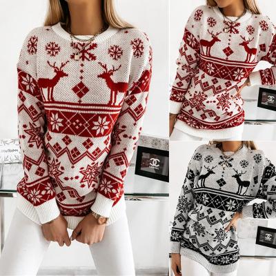 China wishebay winter ladies winter sweater new elk snowflake jacquard knitted sweater women Anti-wrinkle knitted sweater women for sale