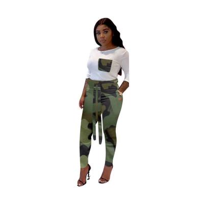 China yys Women Breathable Fashion Plus Size Two Piece Camouflage Printed Top And Pants Set L-5XL for sale