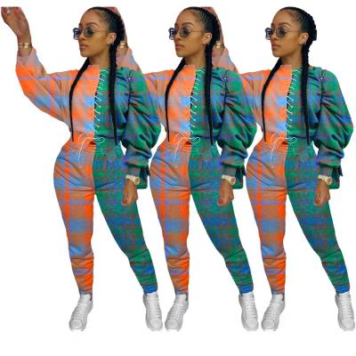 China Amazon Breathable Hot Selling Two Piece Women's Casual Suit With Quilting And Printing Plaid for sale