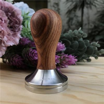 China Sustainable Coffee Machines 304 Stainless Steel 51mm Pressure Espresso Coffee Tamper With Wooden Handle for sale