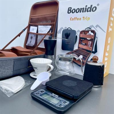 China Boonido Viable Pour Over Kettle Drip Coffee Sets Shape Portable Glass Pot Ceramic Dripper V60 Coffee Grinder Coffee Travel Bag for sale