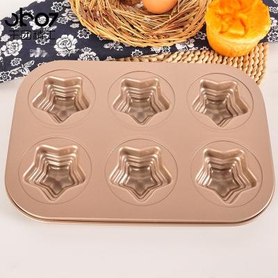 China Carbon Steel Pentagram 6 Tray Oven Baking Bread Mold Disposable Round Cake Straight Mold for sale