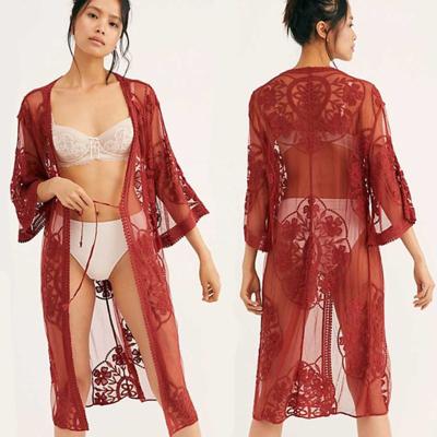 China WINUP Summer Anti-Static Lace Mesh Embroidery Bikini Kaftans Beach Cover Ups for sale