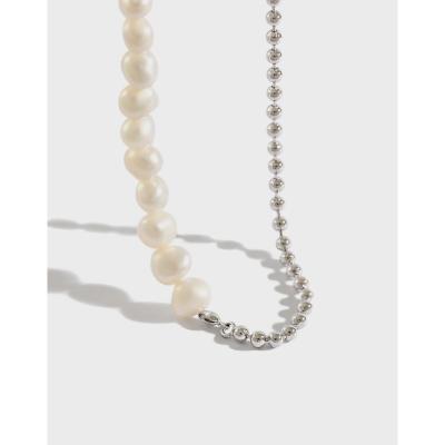 China AEKKI YH052 baroque freshwater pearl Korean fashion sterling silver beads chain freshwater pearl spliced ​​necklace for sale