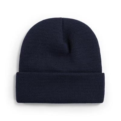 China COMMON Fashionable Custom Embroidery Logo Solid Color Warm Winter Beanie Knit Hat for sale