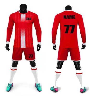 China Hot Selling New Design Wholesale Football Jersey Sets Adult White Long Sleeve Custom Red Football Uniforms for sale