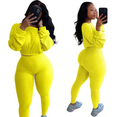 China Breathable Women 2 Piece Set Crop Tops Pants Sweatpant Crop Top Pants Casual Sport Wear Matching Set for sale